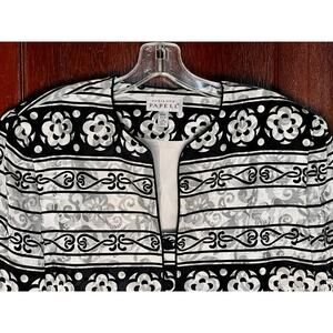 ADRIANA PAPELL BLACK GRAY WHITE FLORAL 100% SILK JACKET BLAZER SIZE 14